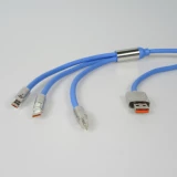 Câble 3 en 1 USB-A bleu Lightning / USB-C / Micro USB (1 m) en silicone résistant et léger - Bleu