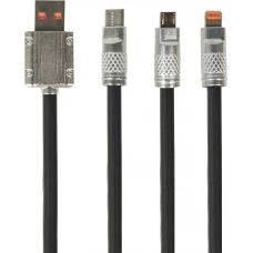 Câble 3 en 1 USB-A noir Lightning / USB-C / Micro USB (1 m) en silicone résistant et léger - Noir