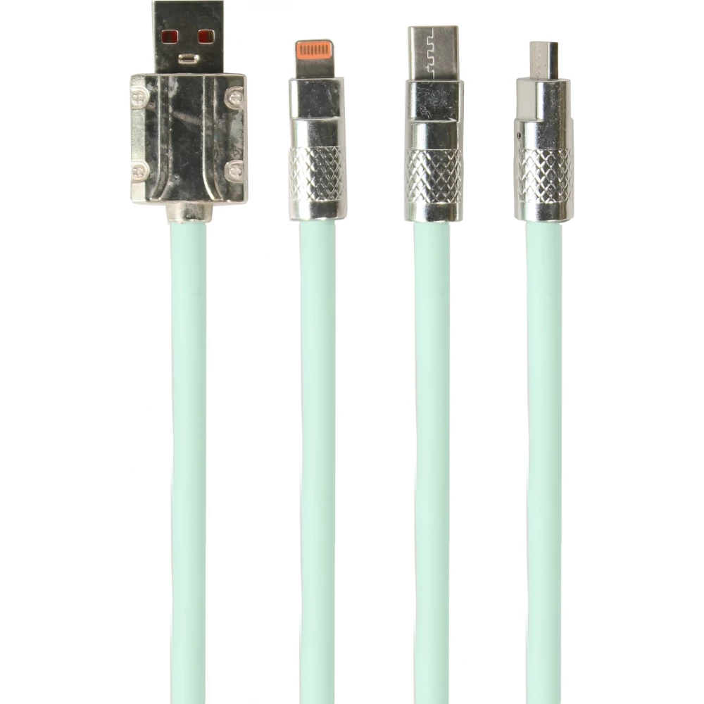 Câble 3 en 1 USB-A vert Lightning / USB-C / Micro USB (1 m) en silicone résistant et léger - Vert menthe