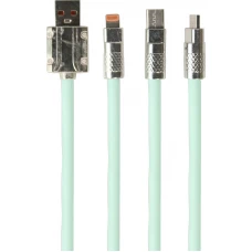 Câble 3 en 1 USB-A vert Lightning / USB-C / Micro USB (1 m) en silicone résistant et léger - Vert menthe