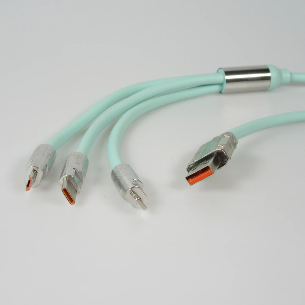 Câble 3 en 1 USB-A vert Lightning / USB-C / Micro USB (1 m) en silicone résistant et léger - Vert menthe