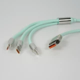 Câble 3 en 1 USB-A vert Lightning / USB-C / Micro USB (1 m) en silicone résistant et léger - Vert menthe