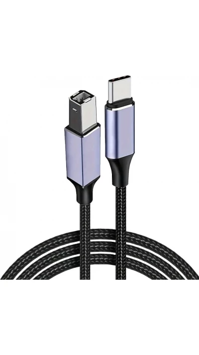 Câble imprimante USB-B vers USB-C compatible avec différents appareils flexible léger et en nylon (2 m) - Noir