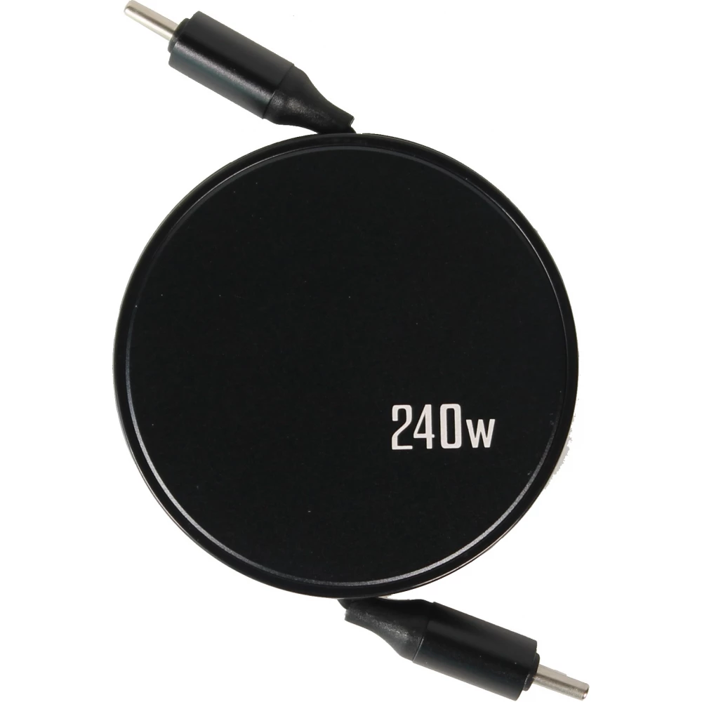Câble double USB-C rétractable 240W double connecteur (1 m) léger et compact - Noir