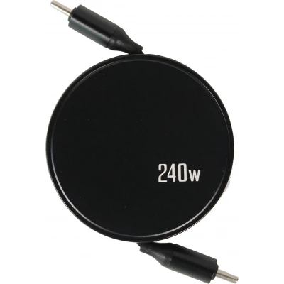 Câble double USB-C rétractable 240W double connecteur (1 m) léger et compact - Noir