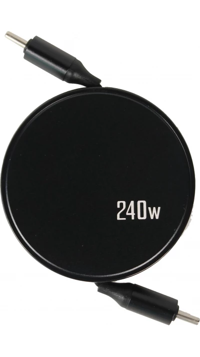 Câble double USB-C rétractable 240W double connecteur (1 m) léger et compact - Noir