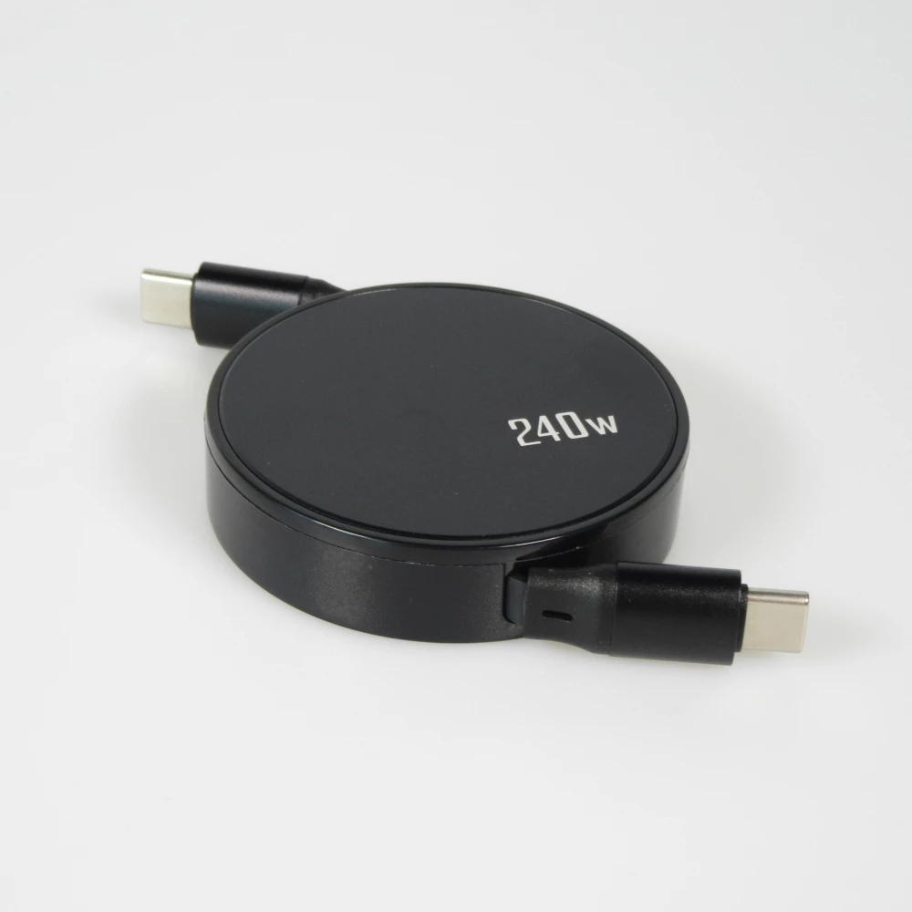 Câble double USB-C rétractable 240W double connecteur (1 m) léger et compact - Noir