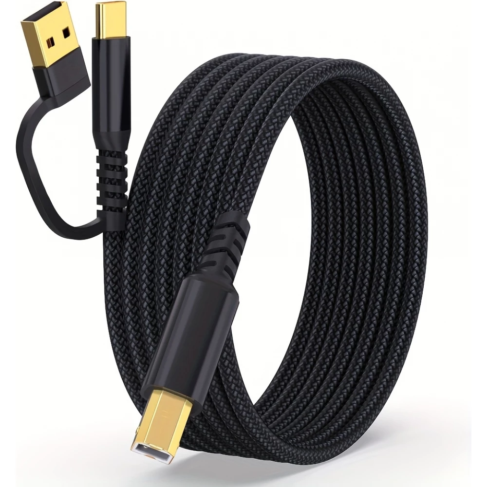 C&acirc;ble imprimante 2-en-1 USB-A/C vers USB-B pour HP / Canon / Epson / Brother - Noir