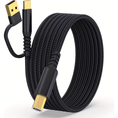 C&acirc;ble imprimante 2-en-1 USB-A/C vers USB-B pour HP / Canon / Epson / Brother - Noir