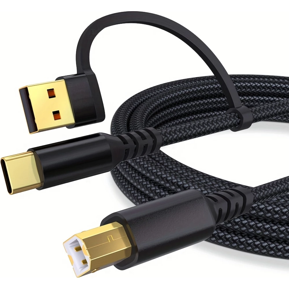 C&acirc;ble imprimante 2-en-1 USB-A/C vers USB-B pour HP / Canon / Epson / Brother - Noir