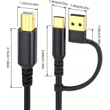 C&acirc;ble imprimante 2-en-1 USB-A/C vers USB-B pour HP / Canon / Epson / Brother - Noir