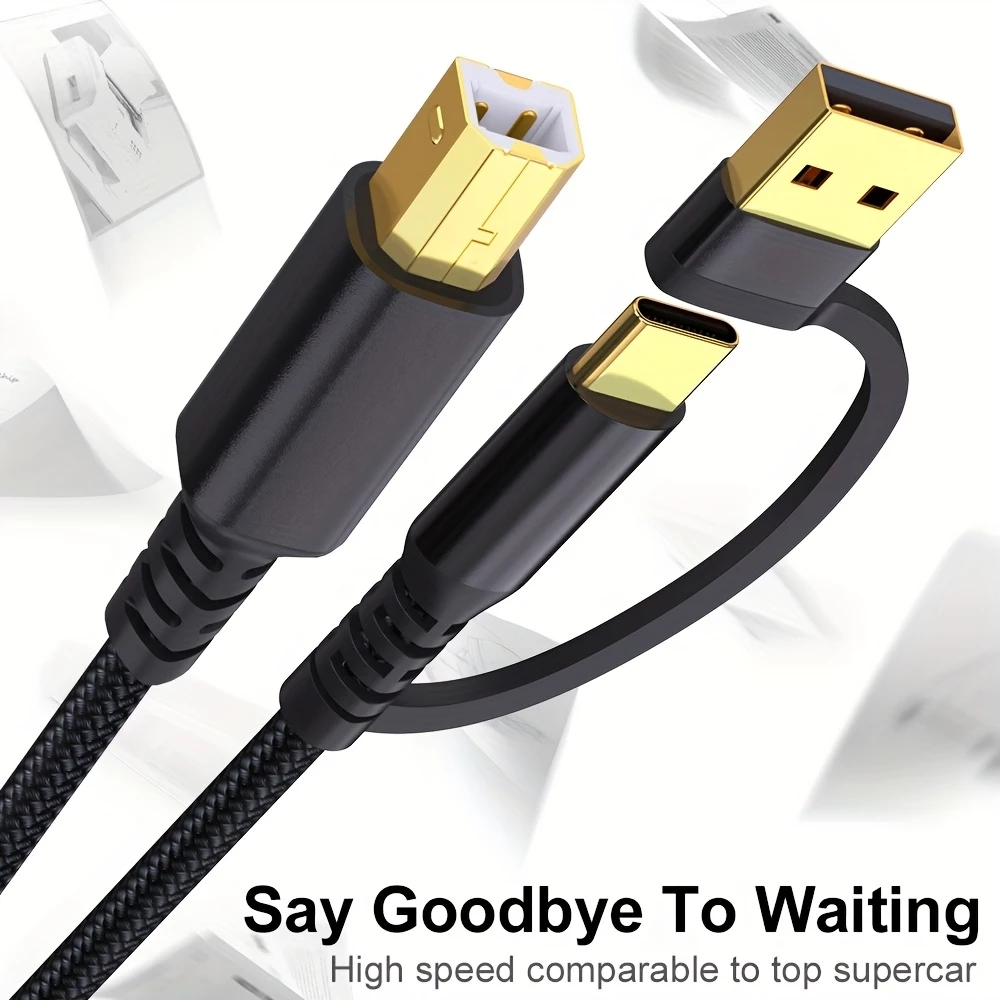 C&acirc;ble imprimante 2-en-1 USB-A/C vers USB-B pour HP / Canon / Epson / Brother - Noir