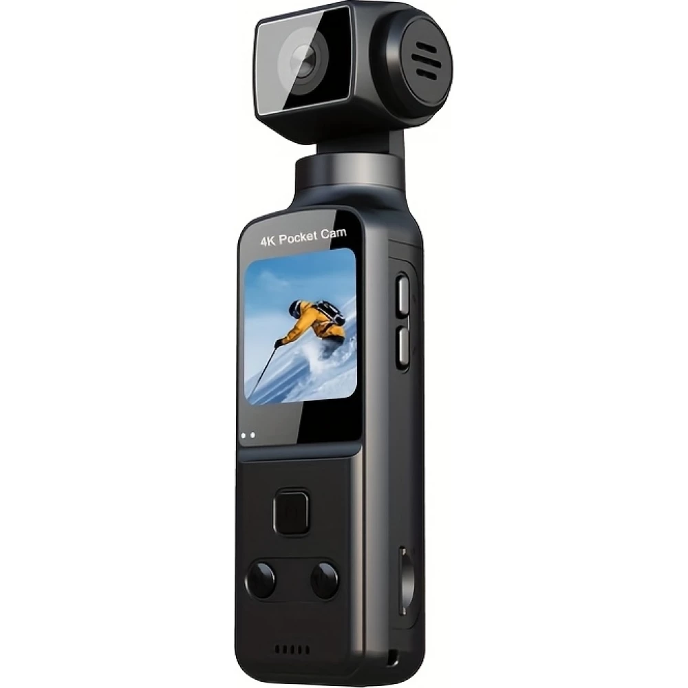 Cam&eacute;ra d'action portable 4K avec objectif rotatif 270&deg; l&eacute;g&egrave;re rechargeable pour vlogging et voyage - Noir