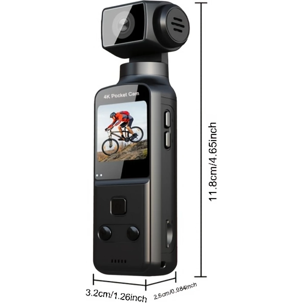 Cam&eacute;ra d'action portable 4K avec objectif rotatif 270&deg; l&eacute;g&egrave;re rechargeable pour vlogging et voyage - Noir