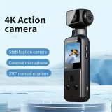 Cam&eacute;ra d'action portable 4K avec objectif rotatif 270&deg; l&eacute;g&egrave;re rechargeable pour vlogging et voyage - Noir