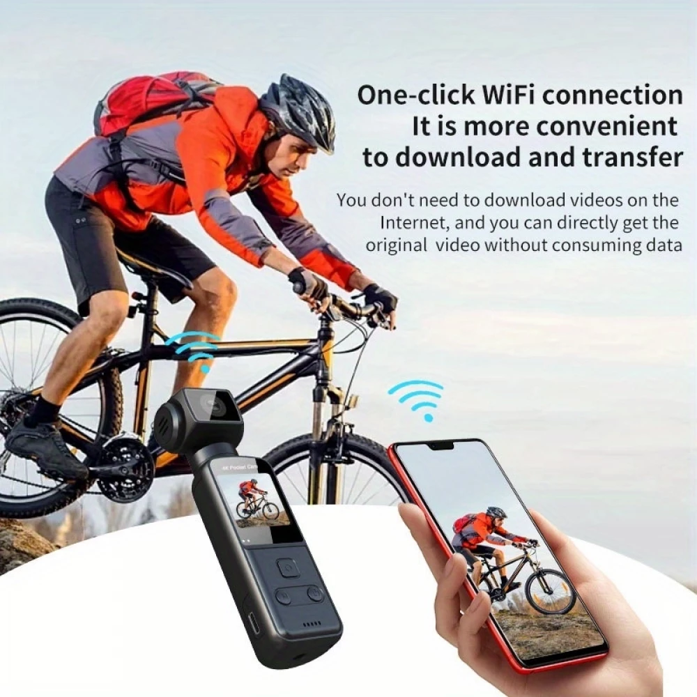 Cam&eacute;ra d'action portable 4K avec objectif rotatif 270&deg; l&eacute;g&egrave;re rechargeable pour vlogging et voyage - Noir