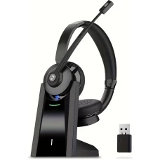 Vonztek Kabelloser Noise-Cancelling Kopfhörer mit Mikrofon und Ladestation für Homeoffice und Videokonferenzen - Schwarz