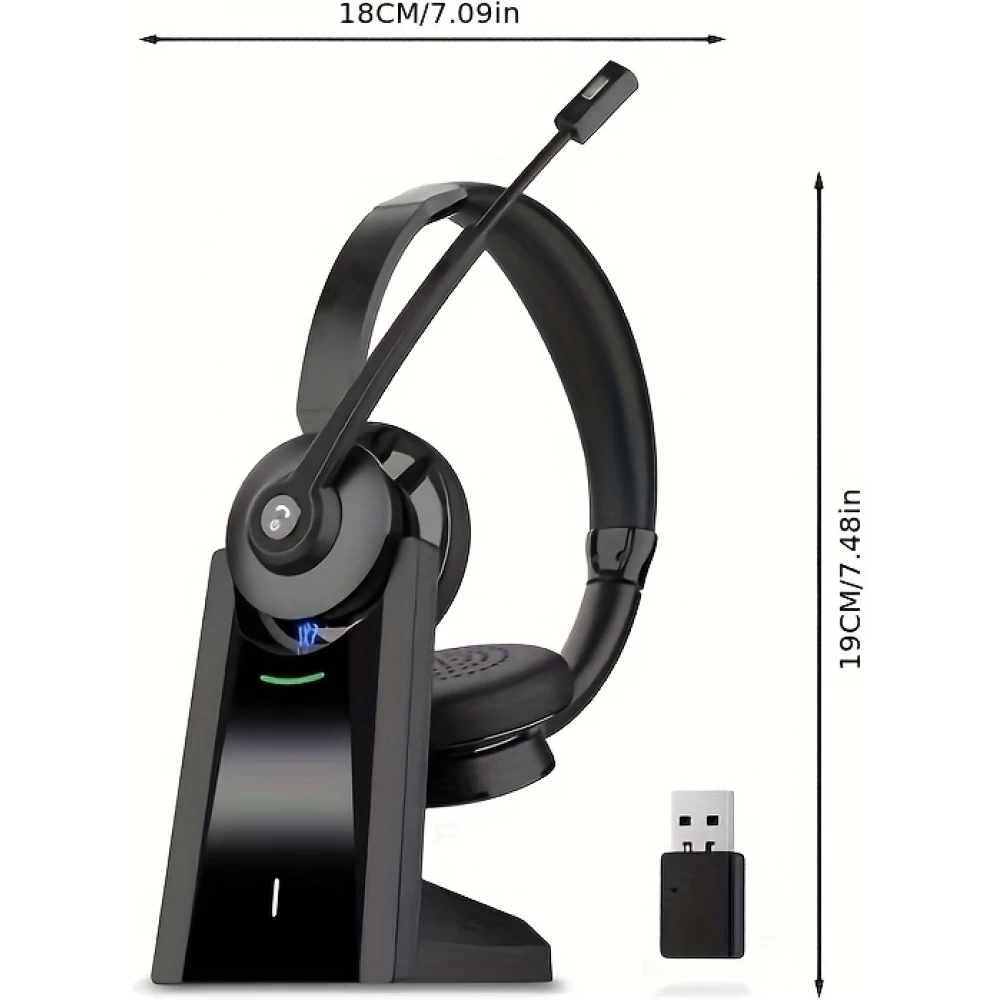 Vonztek Kabelloser Noise-Cancelling Kopfhörer mit Mikrofon und Ladestation für Homeoffice und Videokonferenzen - Schwarz