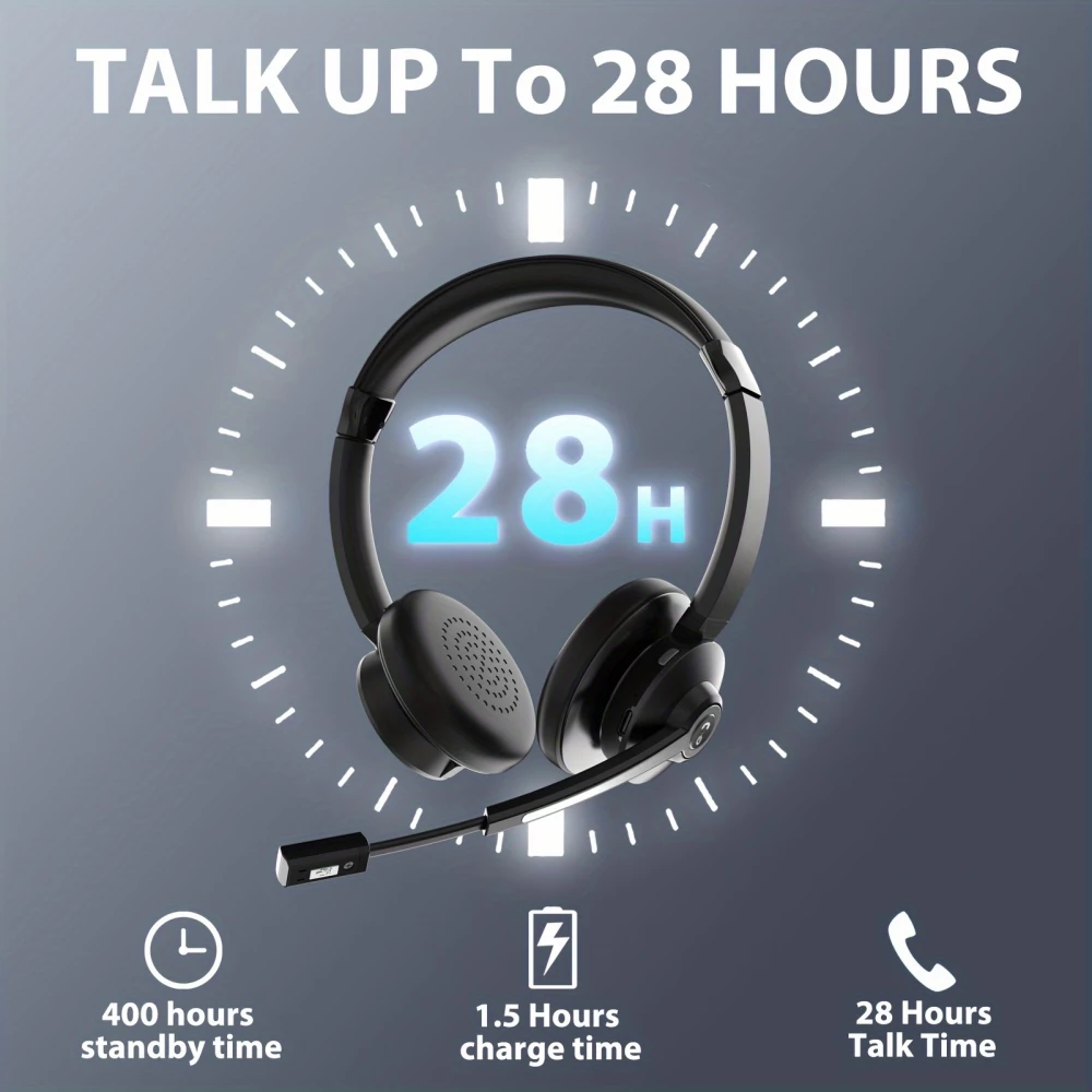 Vonztek Kabelloser Noise-Cancelling Kopfhörer mit Mikrofon und Ladestation für Homeoffice und Videokonferenzen - Schwarz