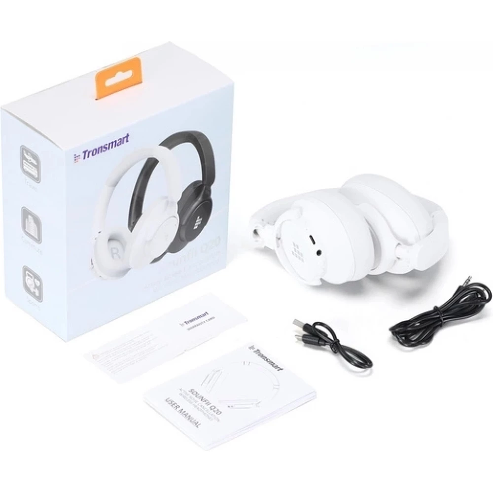 Casque sans fil Bluetooth Tronsmart SOUNFII Q20S Hybrid ANC avec r&eacute;duction de bruit active - Blanc