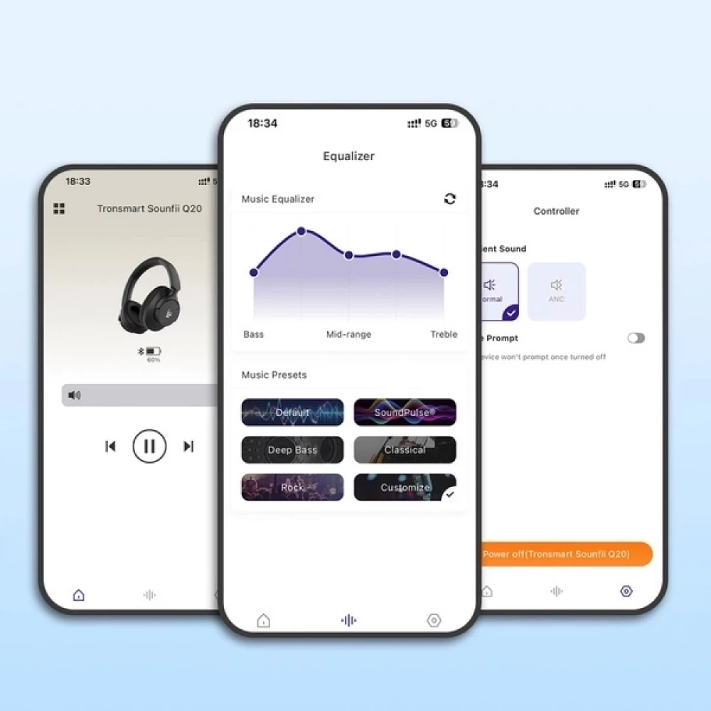 Casque sans fil Bluetooth Tronsmart SOUNFII Q20S Hybrid ANC avec r&eacute;duction de bruit active - Blanc