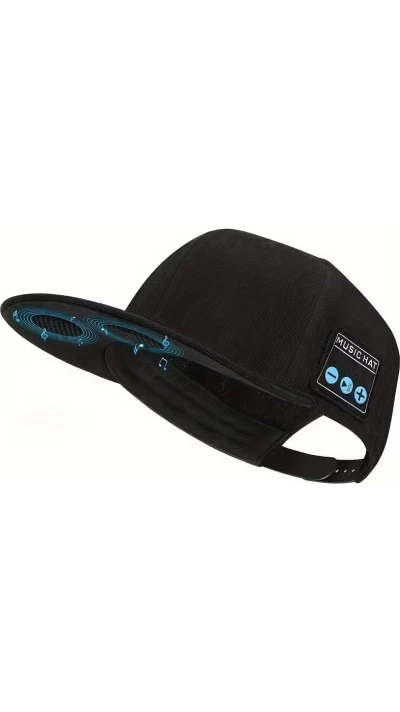 Casquette unisexe ajustable Bluetooth avec haut-parleurs intégrés pour musique et appels - Noir