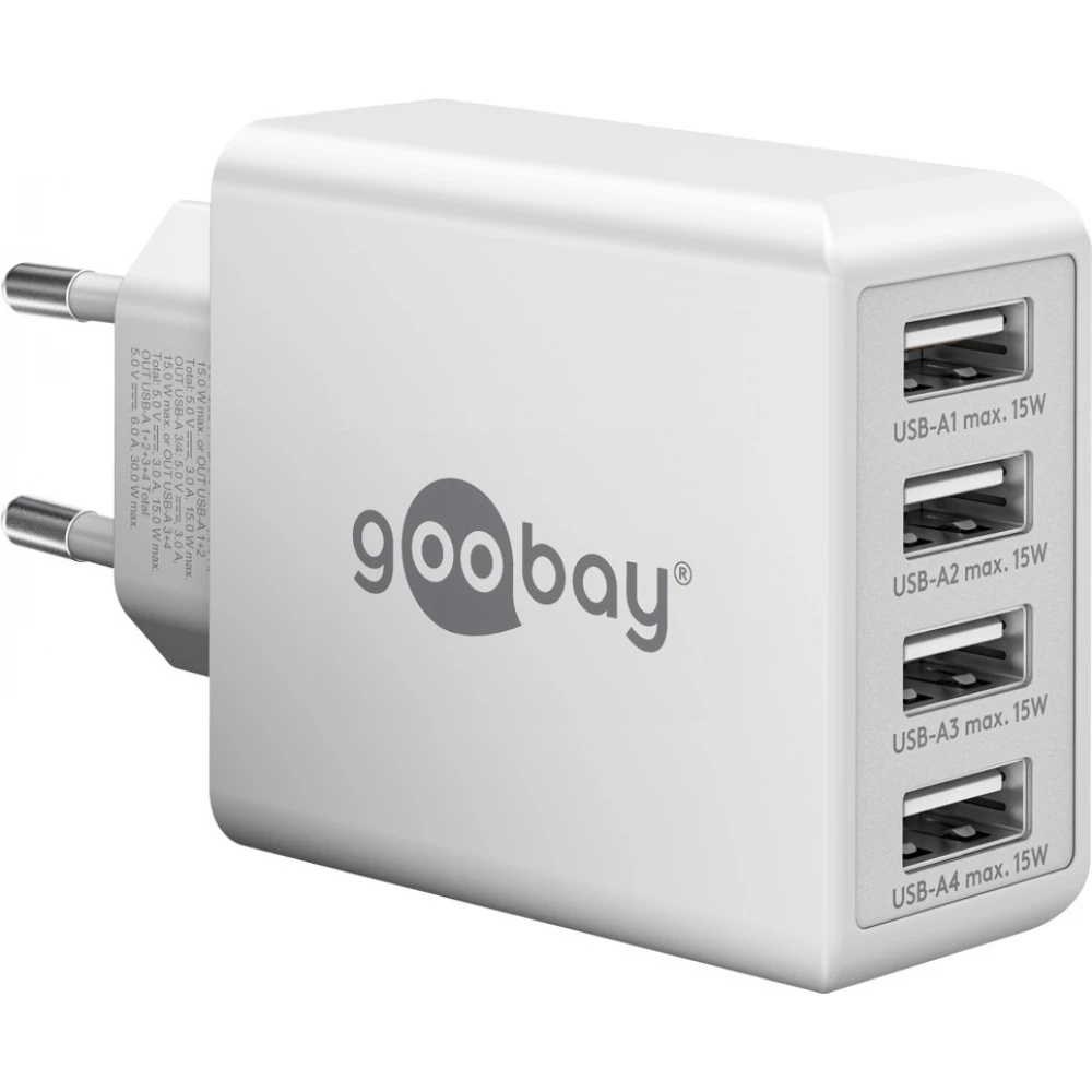 Chargeur multiport Goobay 30W 4 ports USB-A - Blanc