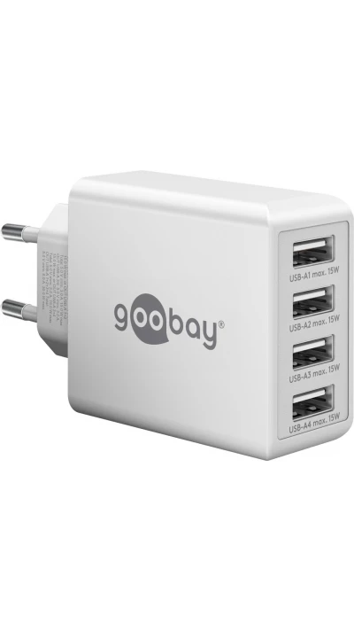 Chargeur multiport Goobay 30W 4 ports USB-A - Blanc