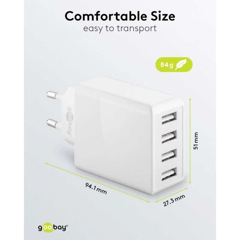 Chargeur multiport Goobay 30W 4 ports USB-A - Blanc