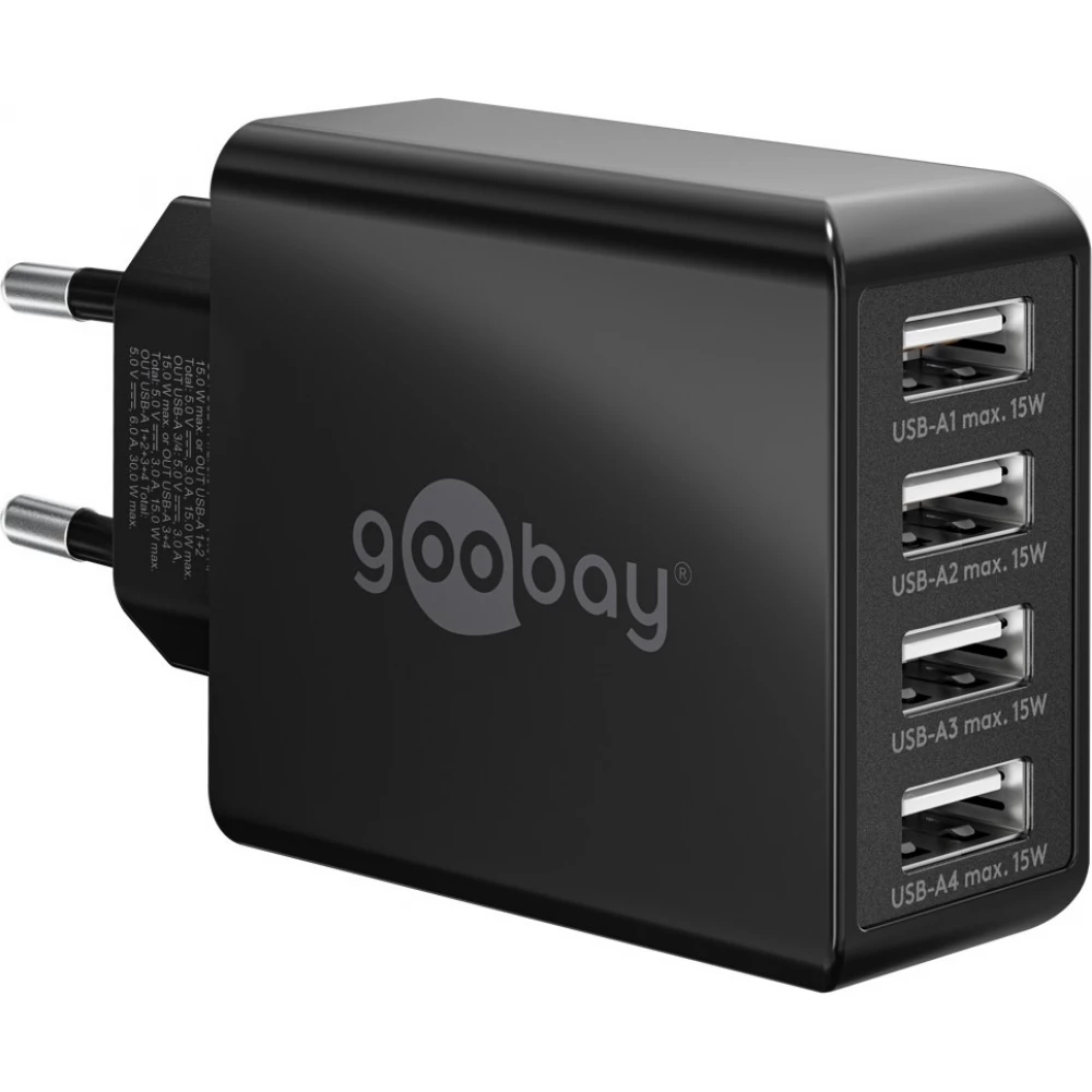 Chargeur multiport Goobay 30W 4 ports USB-A - Noir