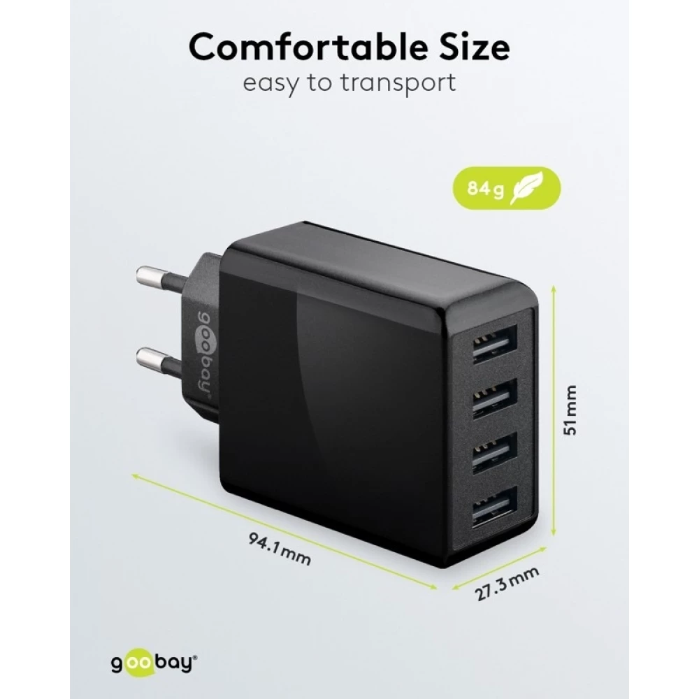 Chargeur multiport Goobay 30W 4 ports USB-A - Noir
