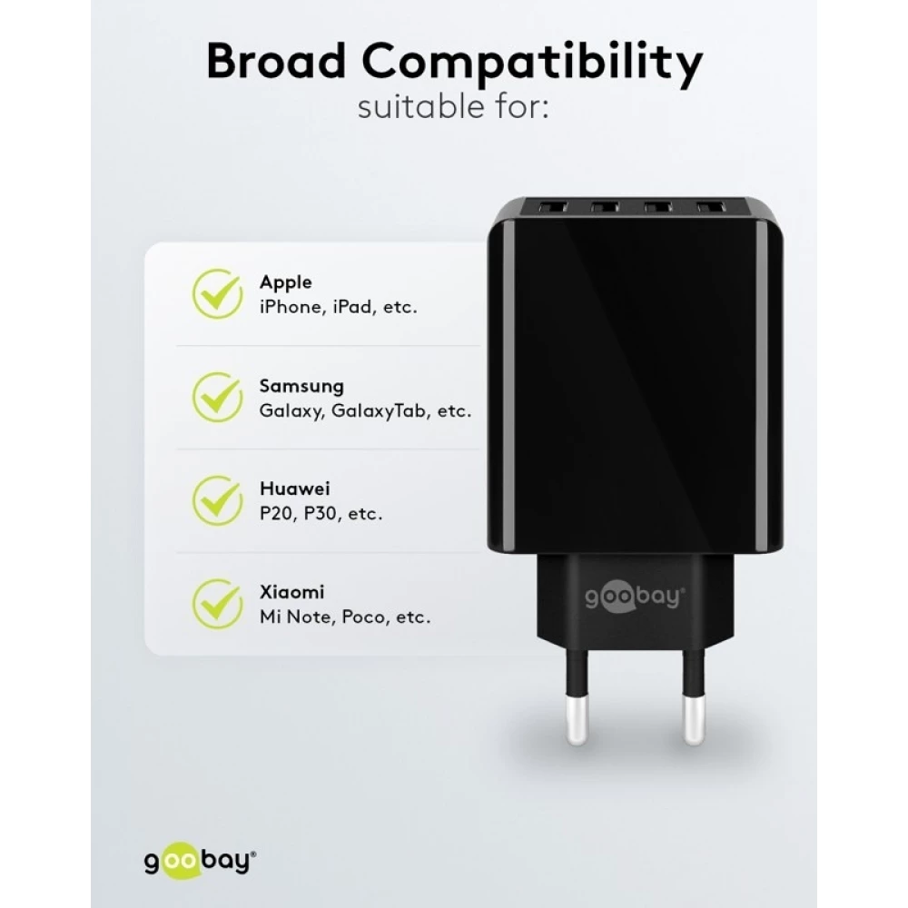 Chargeur multiport Goobay 30W 4 ports USB-A - Noir