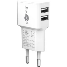 Chargeur mural double Goobay 12W USB-A adaptateur secteur USB compact - Blanc