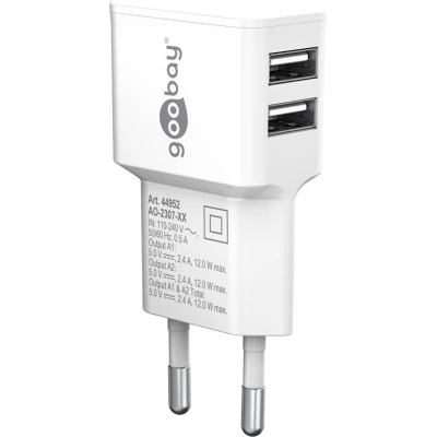 Chargeur mural double Goobay 12W USB-A adaptateur secteur USB compact - Blanc