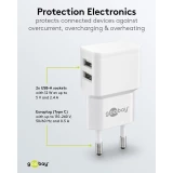 Chargeur mural double Goobay 12W USB-A adaptateur secteur USB compact - Blanc