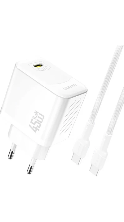 Chargeur mural GaN Dudao A28C 45W avec câble USB-C design antiglisse - Blanc