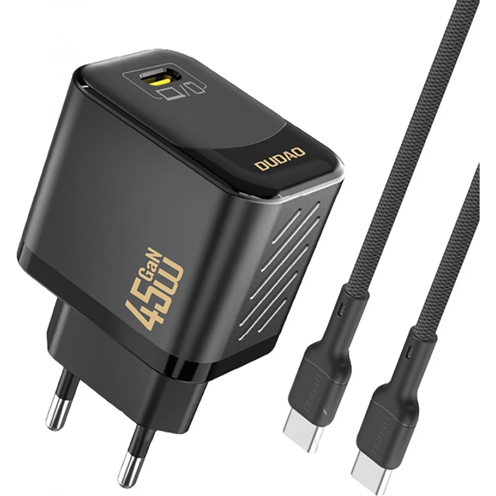 Chargeur mural GaN Dudao A28C 45W avec câble USB-C design antiglisse - Noir