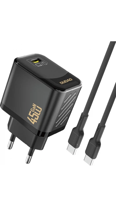Chargeur mural GaN Dudao A28C 45W avec câble USB-C design antiglisse - Noir