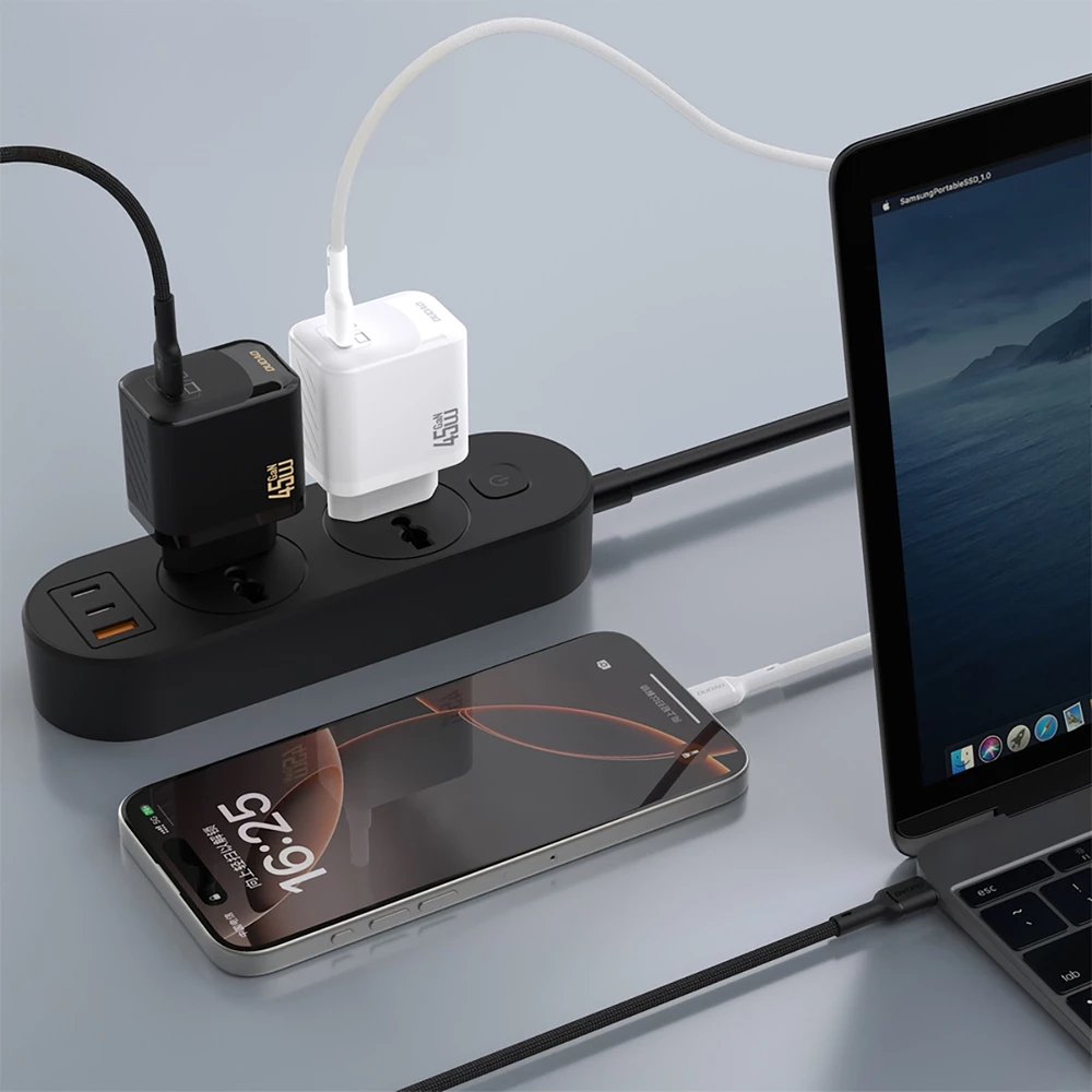 Chargeur mural GaN Dudao A28C 45W avec câble USB-C design antiglisse - Noir