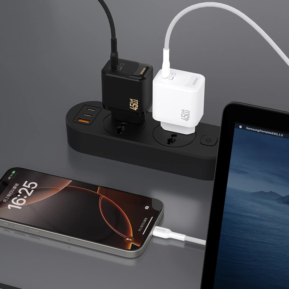 Chargeur mural GaN Dudao A28C 45W avec câble USB-C design antiglisse - Noir
