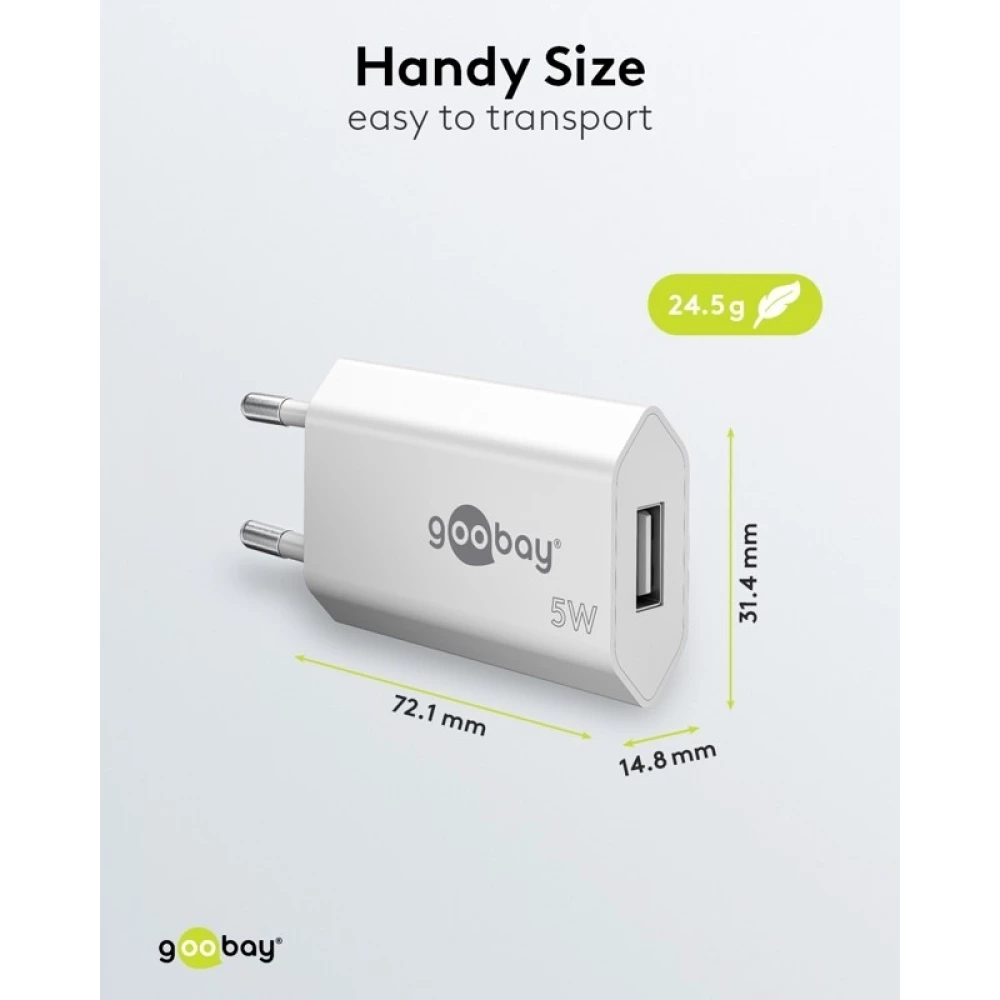Chargeur mural Goobay 5W USB-A adaptateur secteur USB compact - Noir