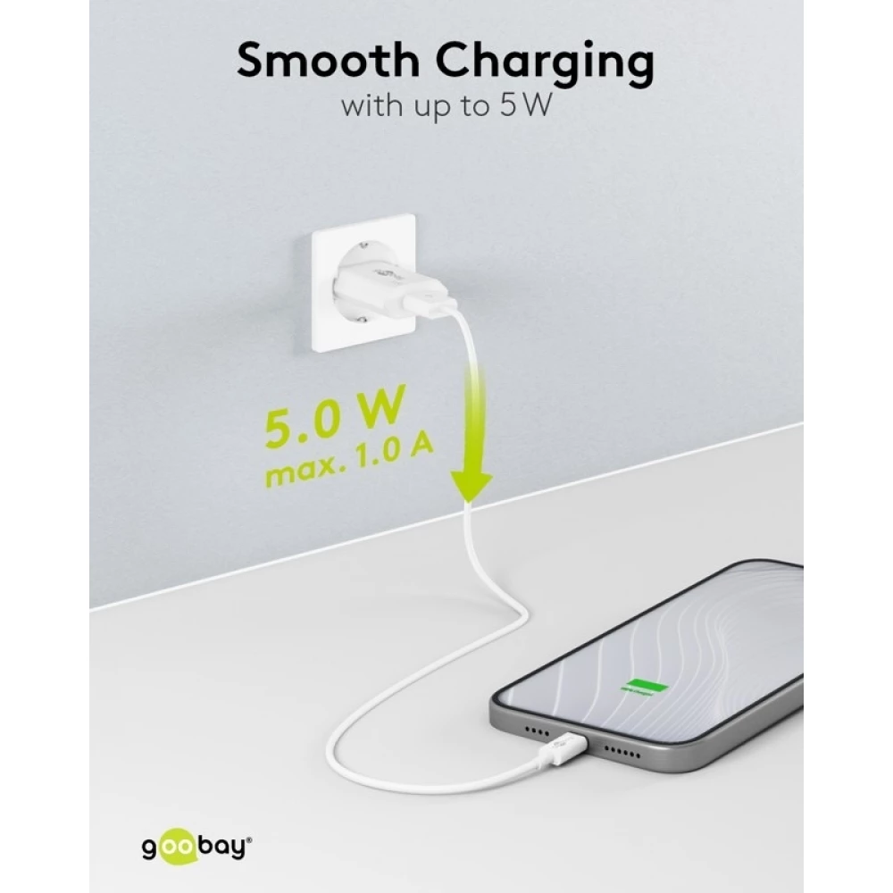 Chargeur mural Goobay 5W USB-A adaptateur secteur USB compact - Noir