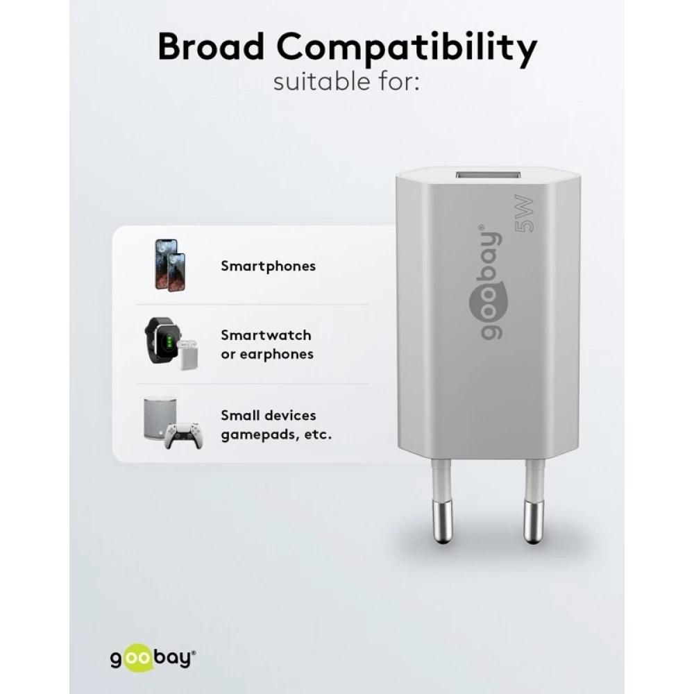 Chargeur mural Goobay 5W USB-A adaptateur secteur USB compact - Noir