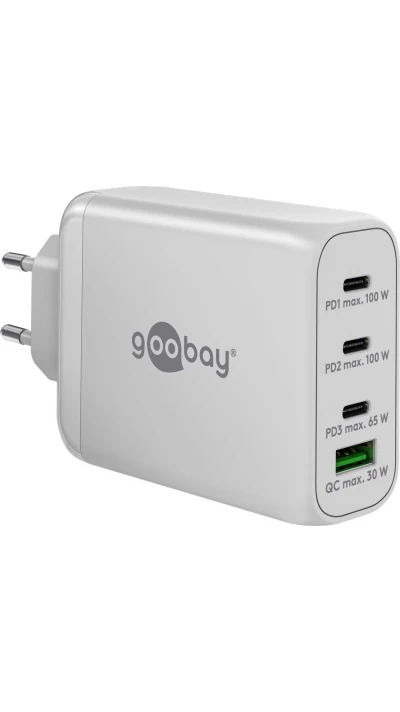 Chargeur rapide Goobay 100W GaN USB-C Power Delivery et USB-A adaptateur multiport - Blanc