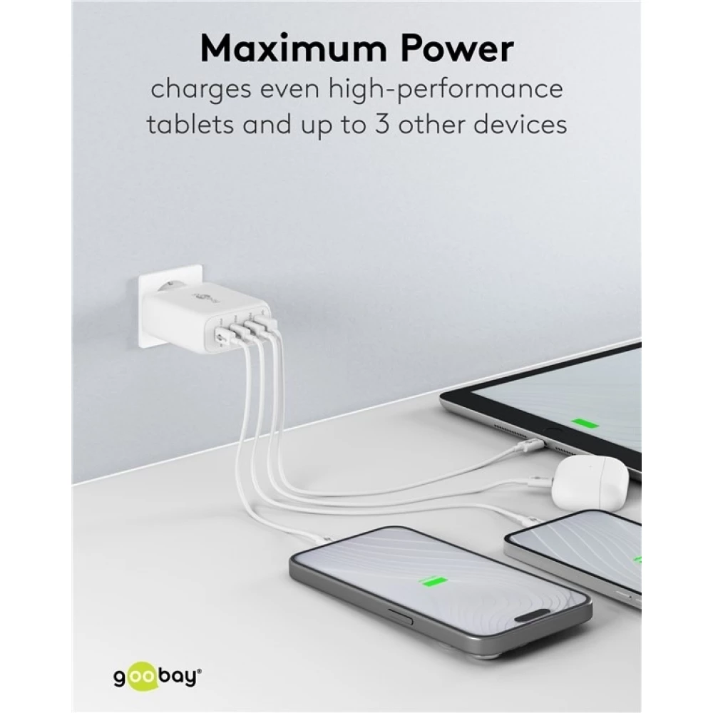 Chargeur rapide Goobay 100W GaN USB-C Power Delivery et USB-A adaptateur multiport - Blanc