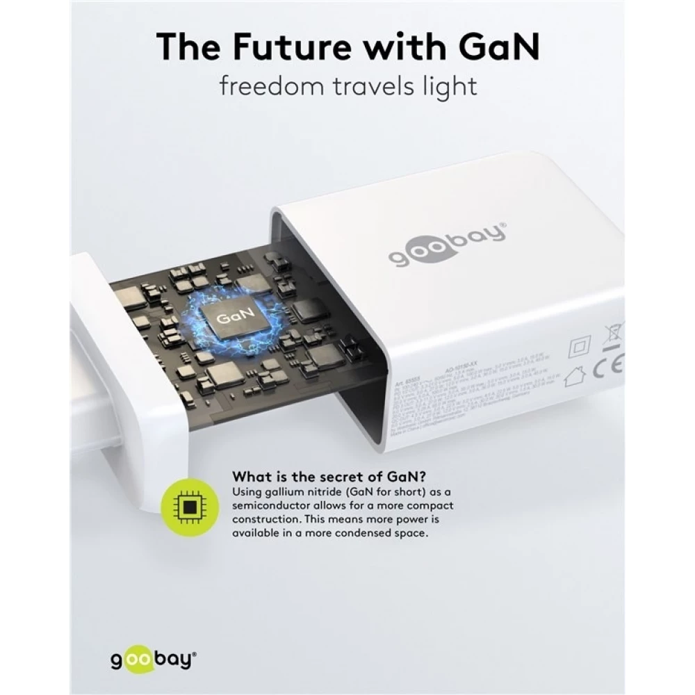 Chargeur rapide Goobay 100W GaN USB-C Power Delivery et USB-A adaptateur multiport - Blanc