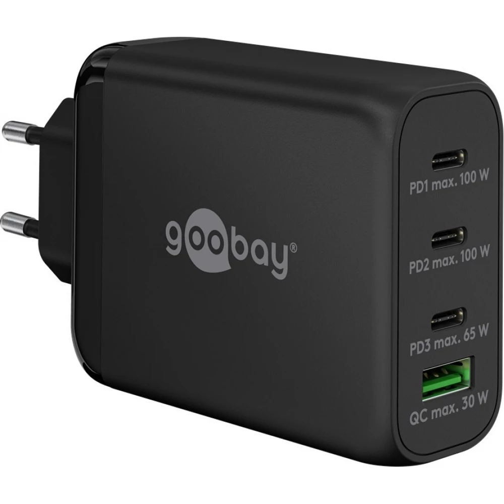 Chargeur rapide Goobay 100W GaN USB-C Power Delivery et USB-A adaptateur multiport - Noir
