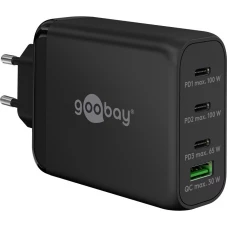 Chargeur rapide Goobay 100W GaN USB-C Power Delivery et USB-A adaptateur multiport - Noir