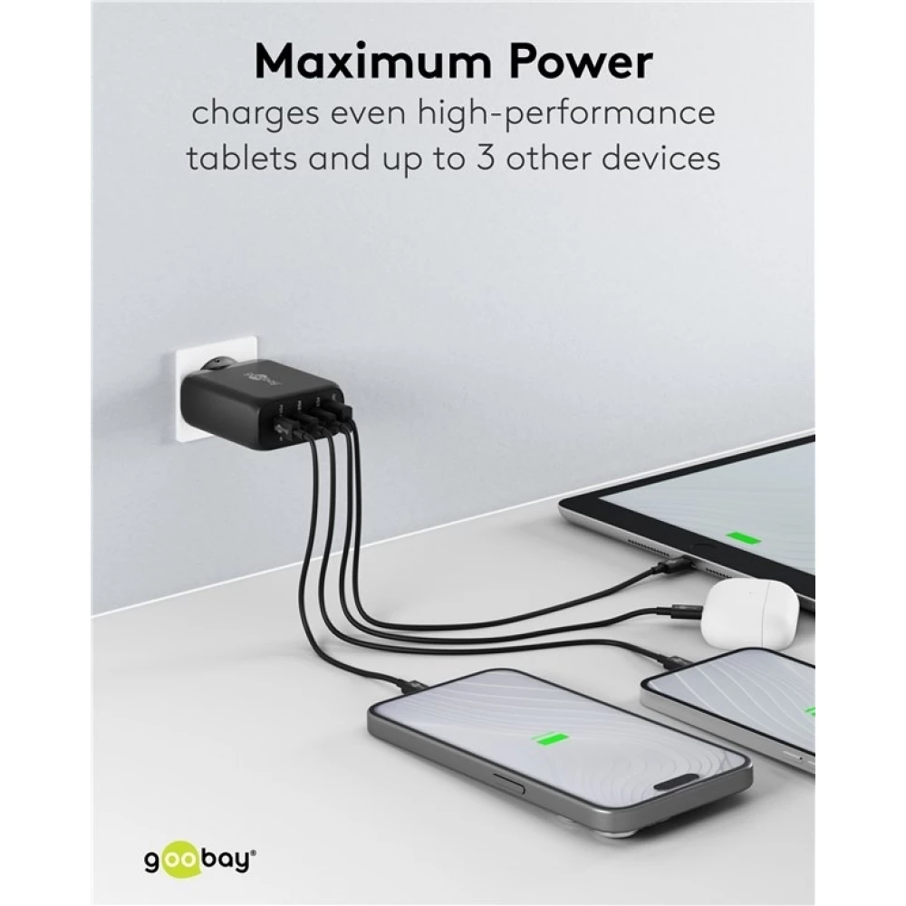 Chargeur rapide Goobay 100W GaN USB-C Power Delivery et USB-A adaptateur multiport - Noir