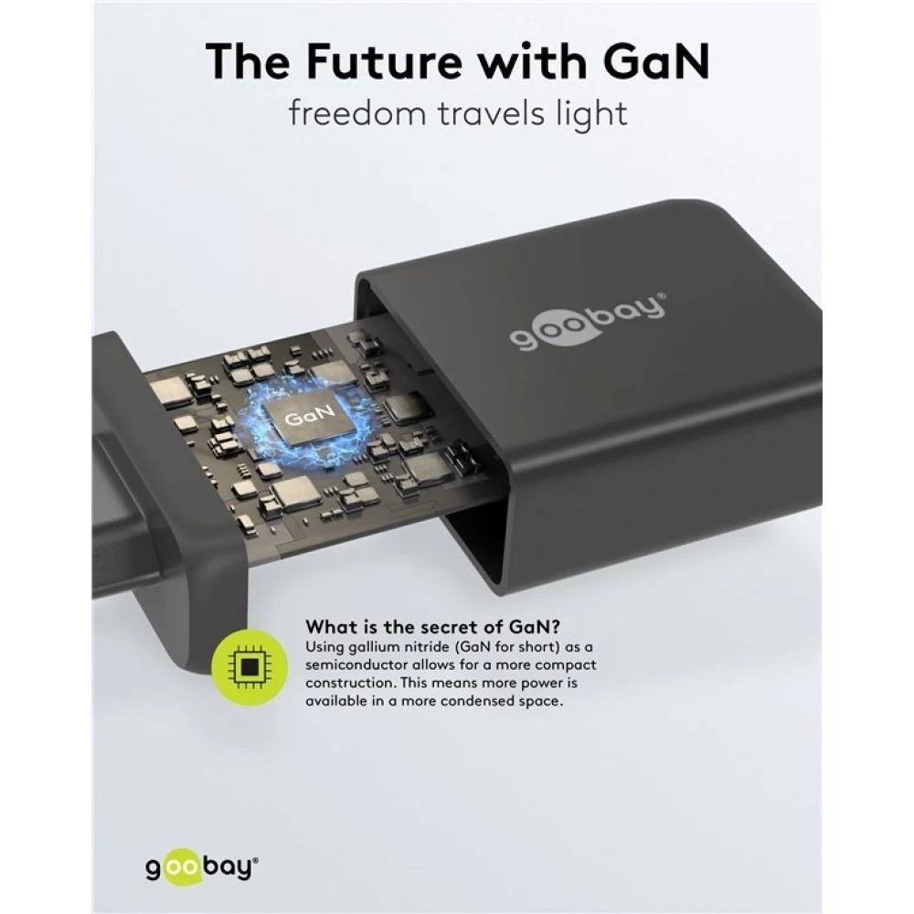 Chargeur rapide Goobay 100W GaN USB-C Power Delivery et USB-A adaptateur multiport - Noir